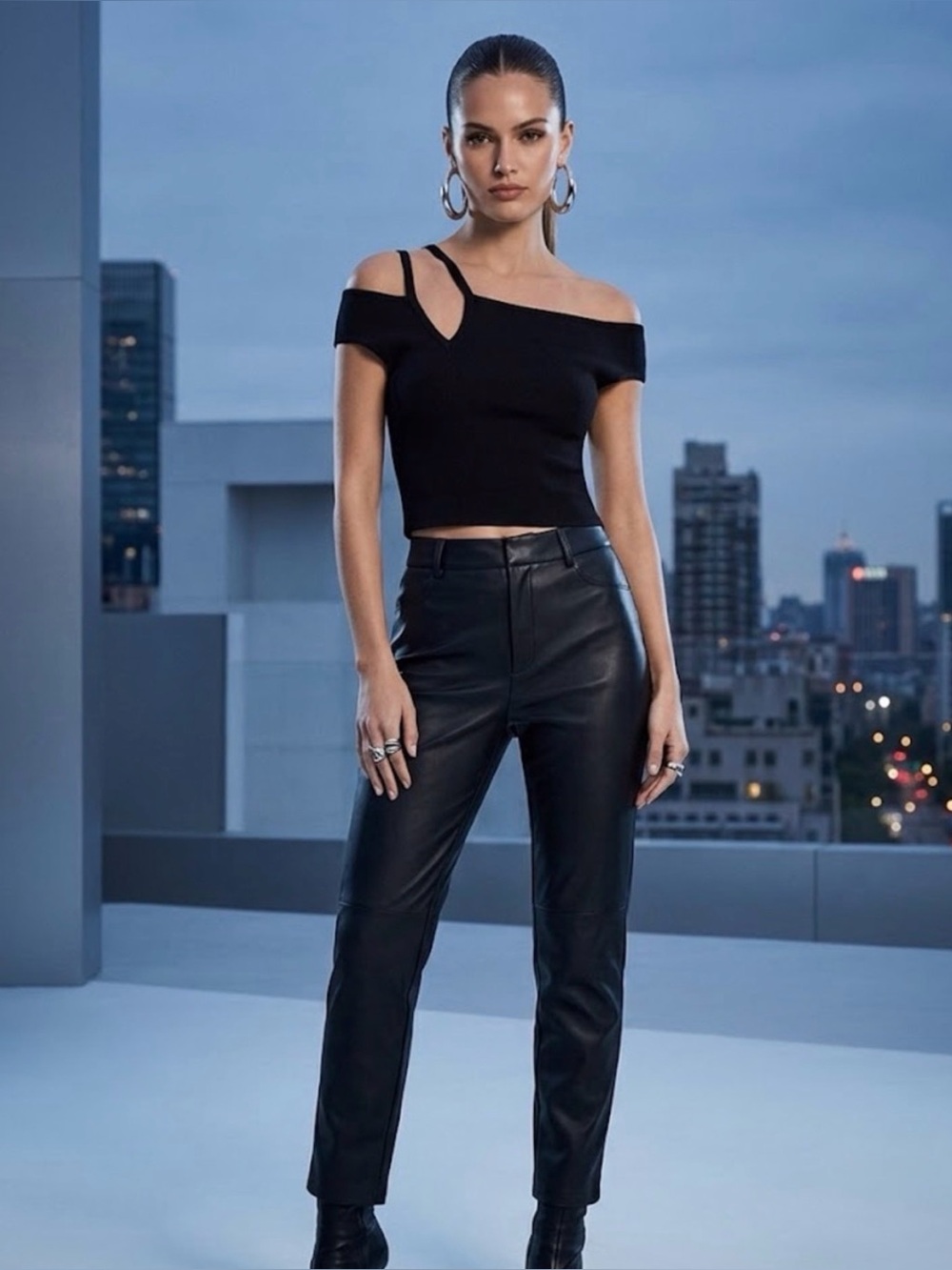Express asymmetrical off the shoulder cropped top nwt